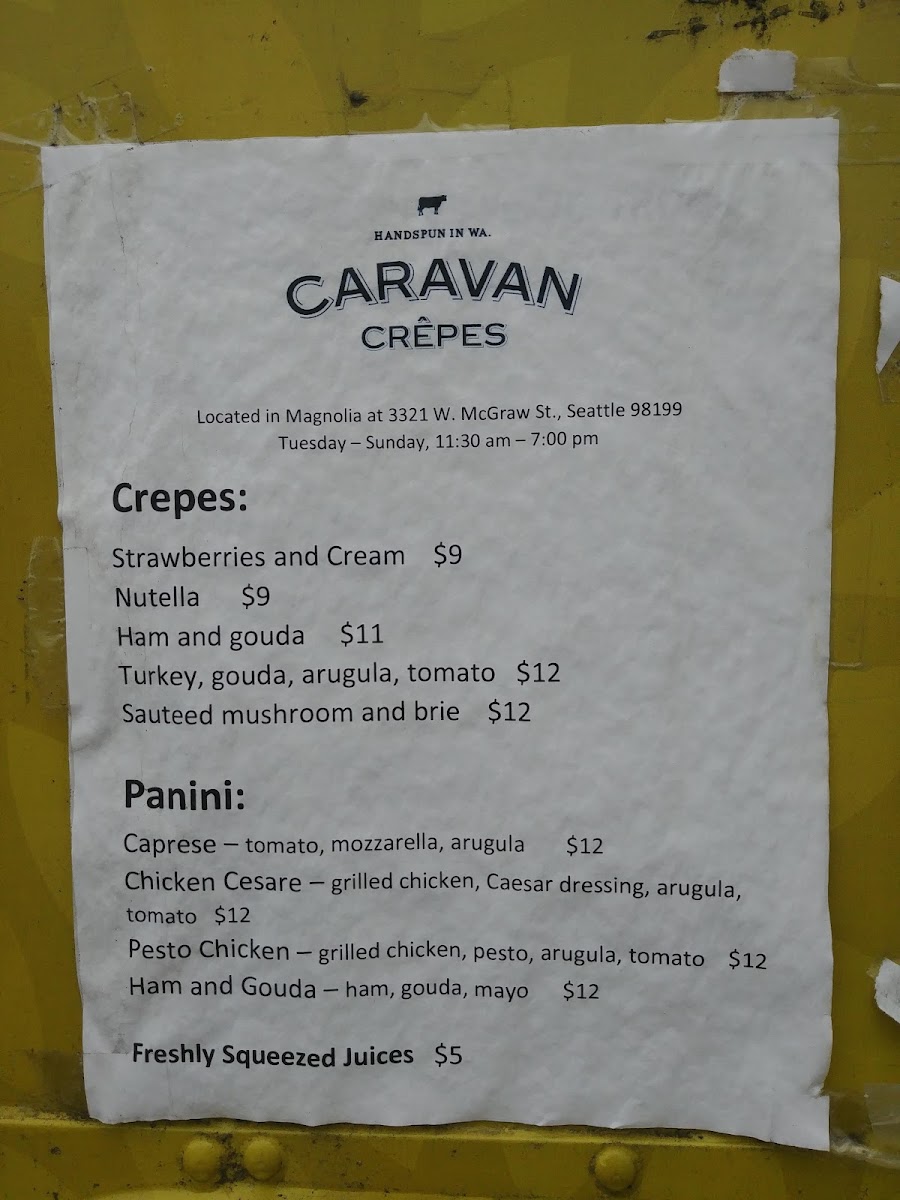Caravan Crepes menu board