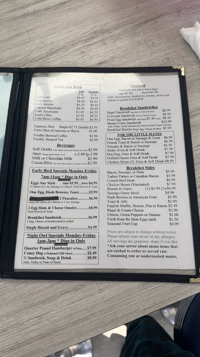 Jane’s Bridgeview Bistro menu board