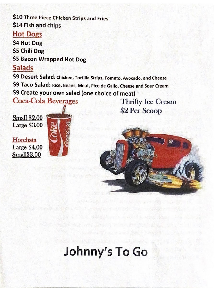 Johnny's To Go menu board