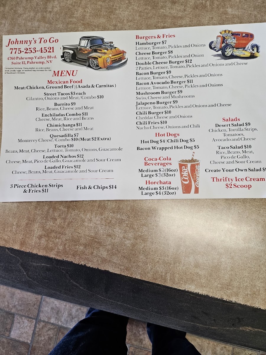 Johnny's To Go menu board