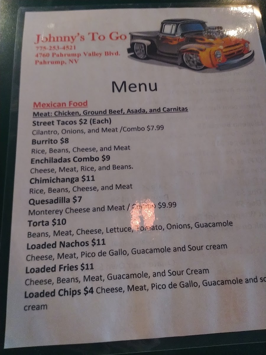 Johnny's To Go menu board