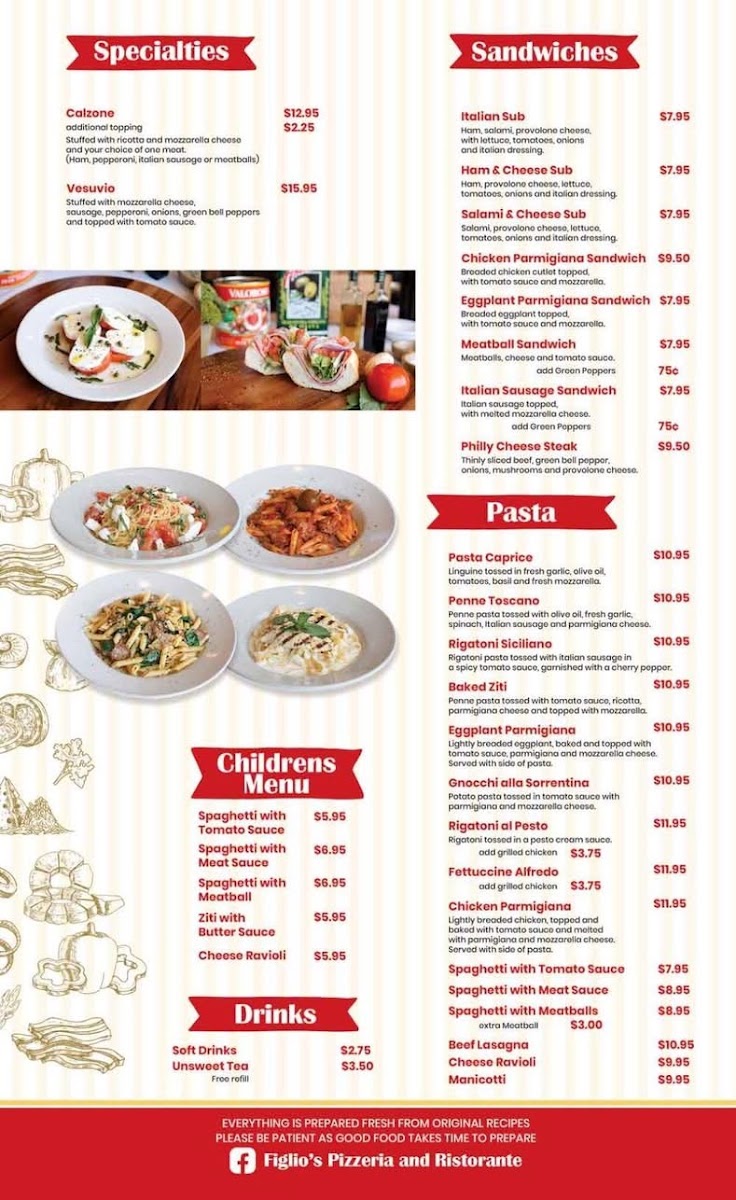 Figlio's Pizzeria menu board
