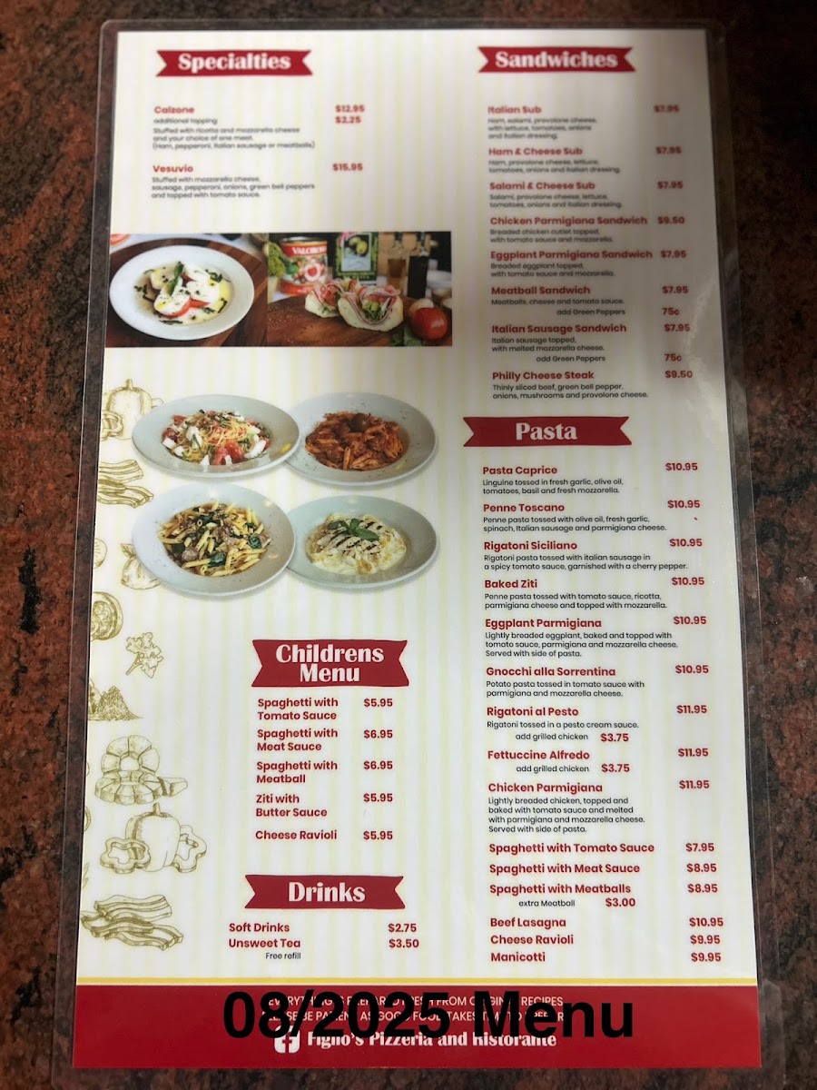 Figlio's Pizzeria menu board
