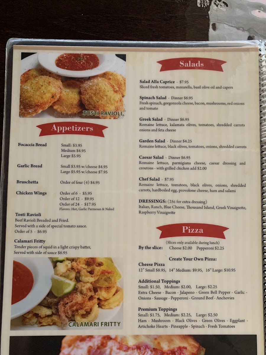 Figlio's Pizzeria menu board