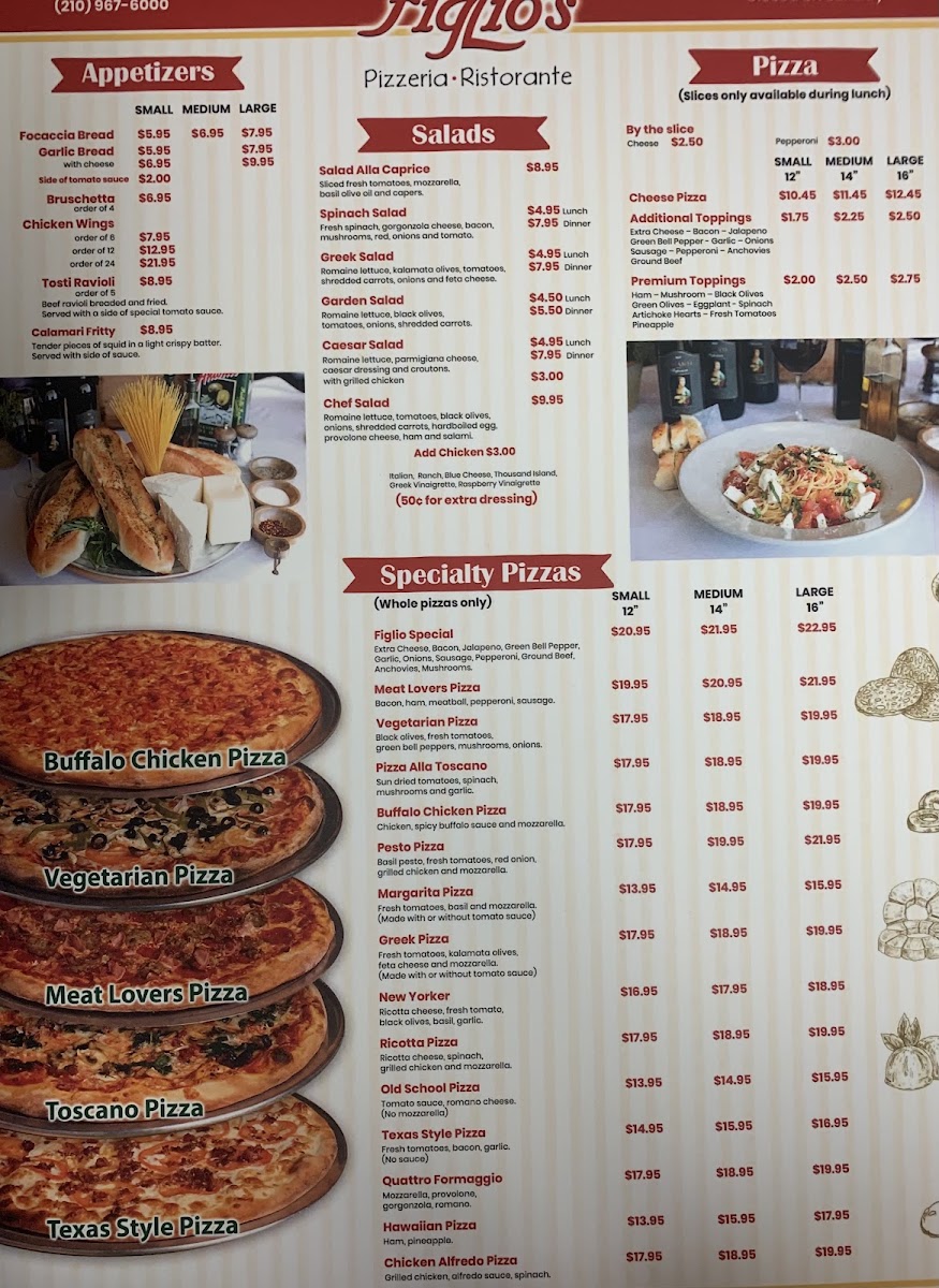Figlio's Pizzeria menu board
