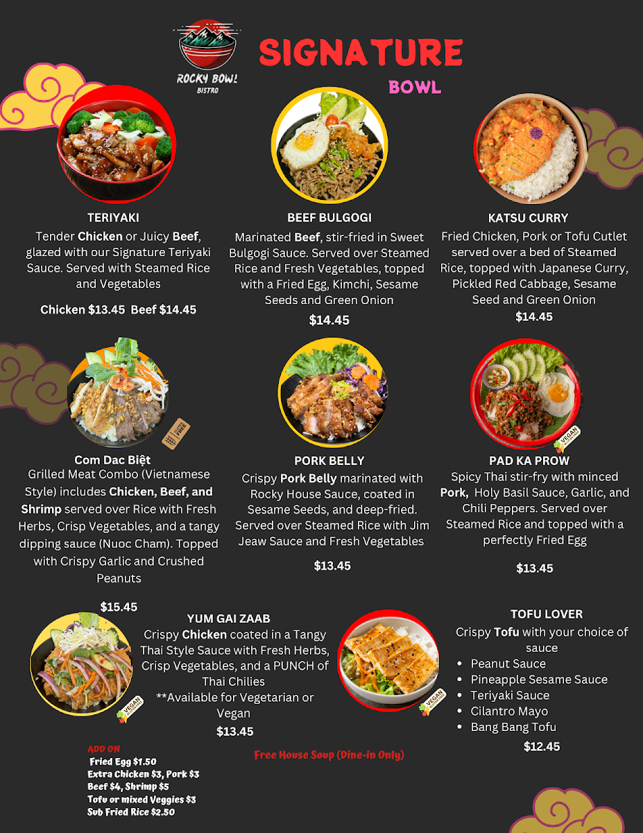 Rocky Bowl Bistro menu board
