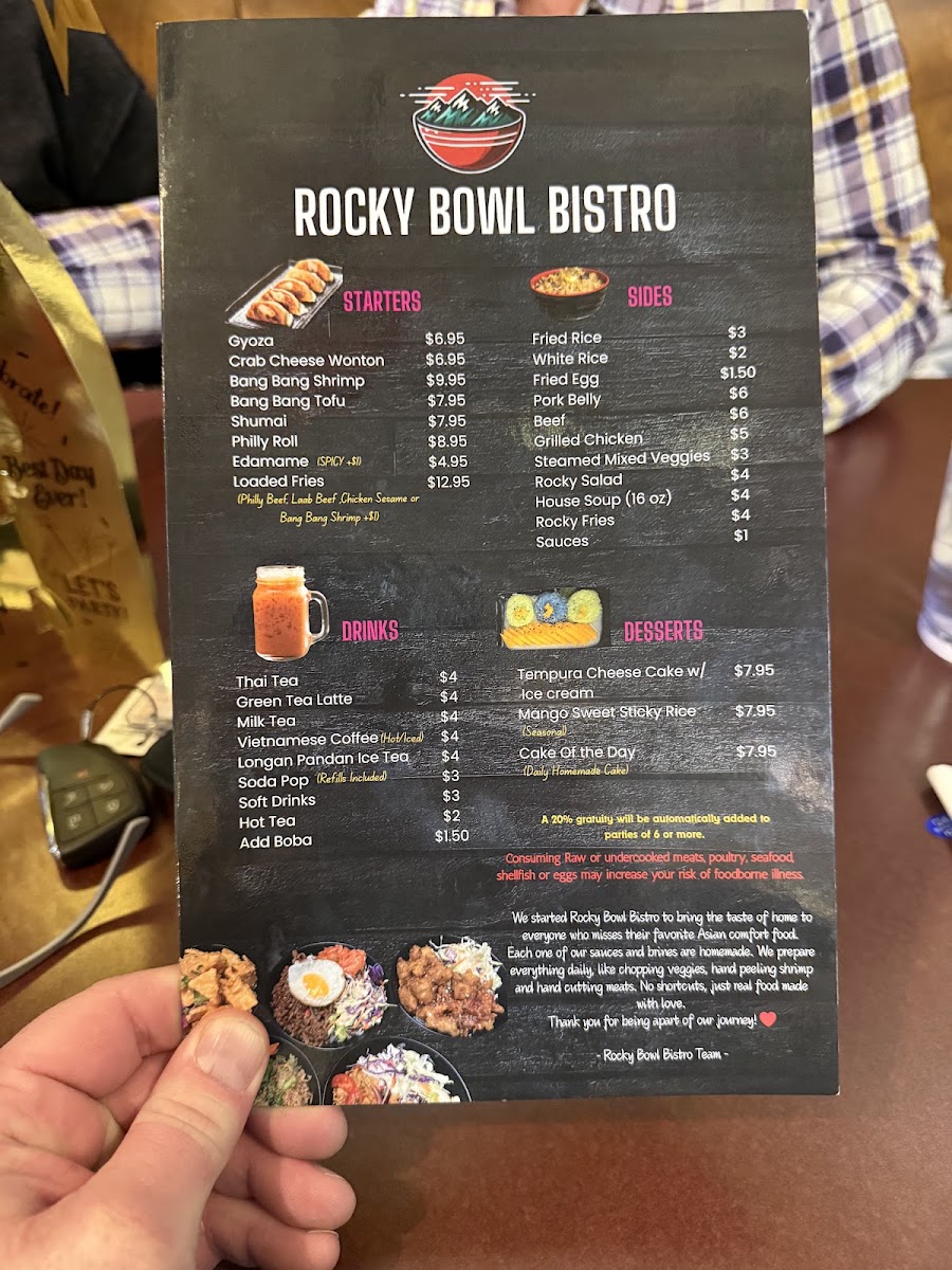 Rocky Bowl Bistro menu board