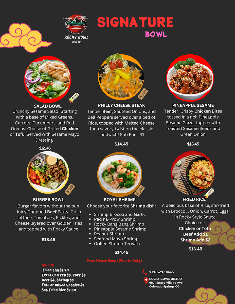 Rocky Bowl Bistro menu board