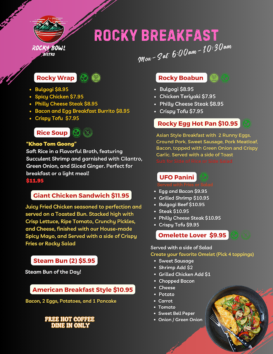 Rocky Bowl Bistro menu board