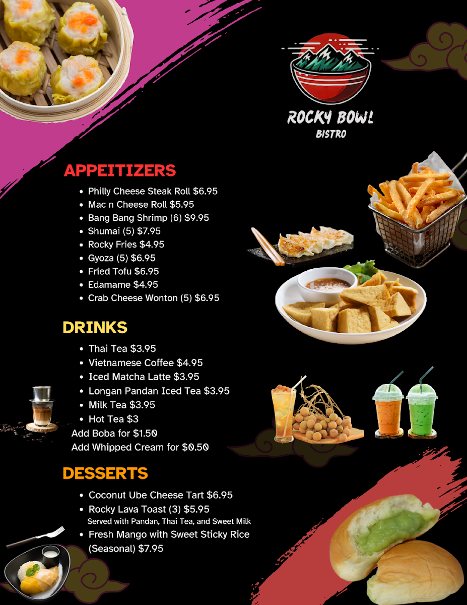 Rocky Bowl Bistro menu board
