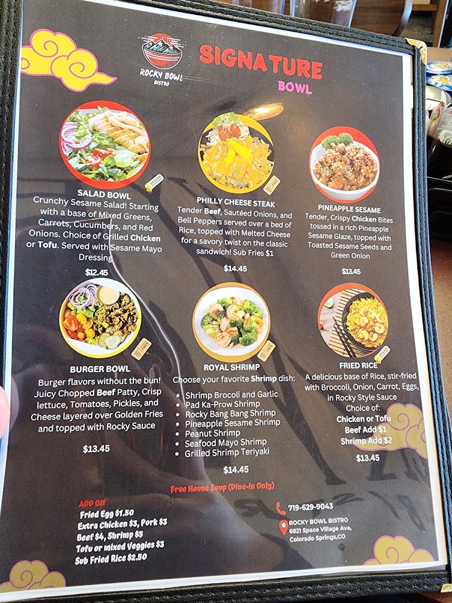 Rocky Bowl Bistro menu board