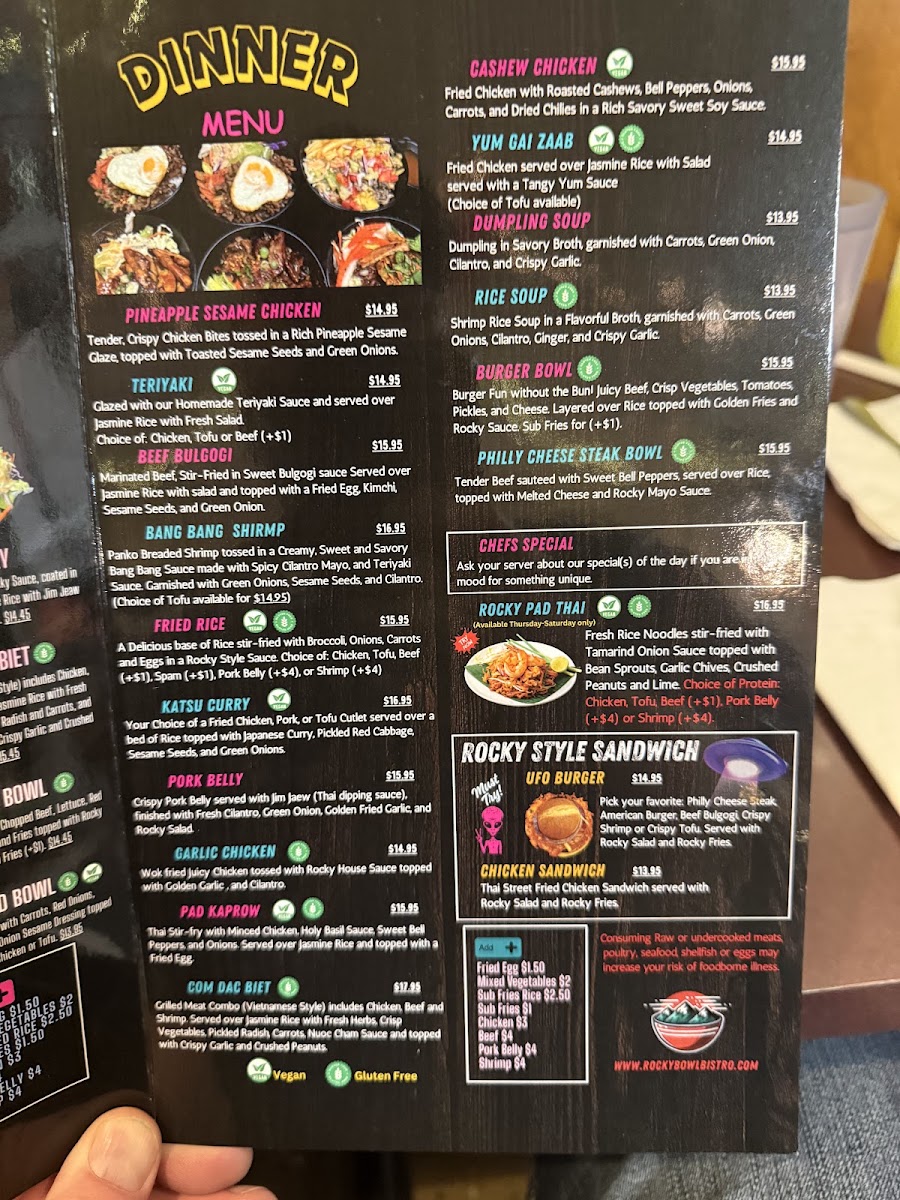 Rocky Bowl Bistro menu board