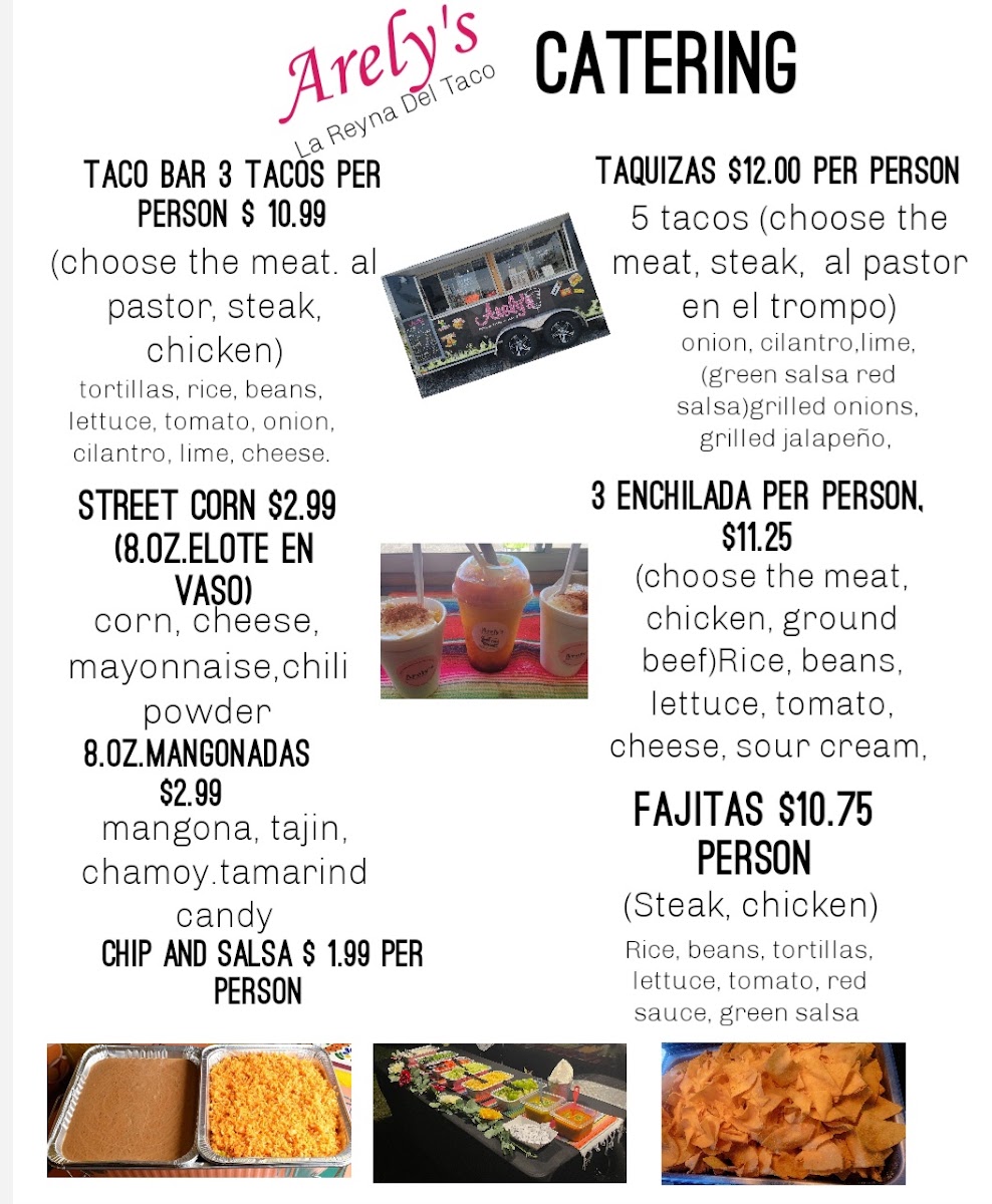 Arely's food truck menu board