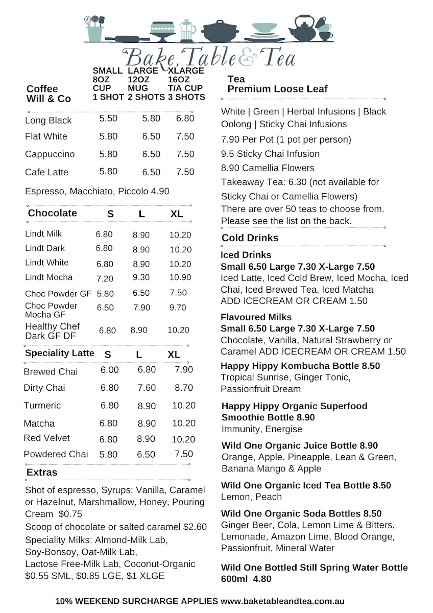 Bake Table and Tea menu board