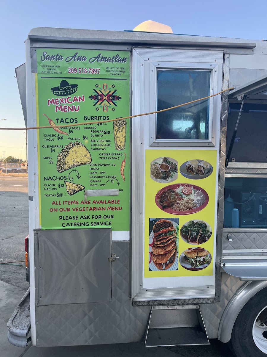 Santa Ana Amatlan Taco Truck menu board