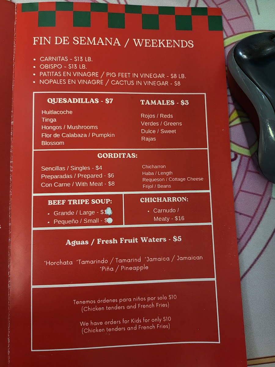 El Mercadito menu board