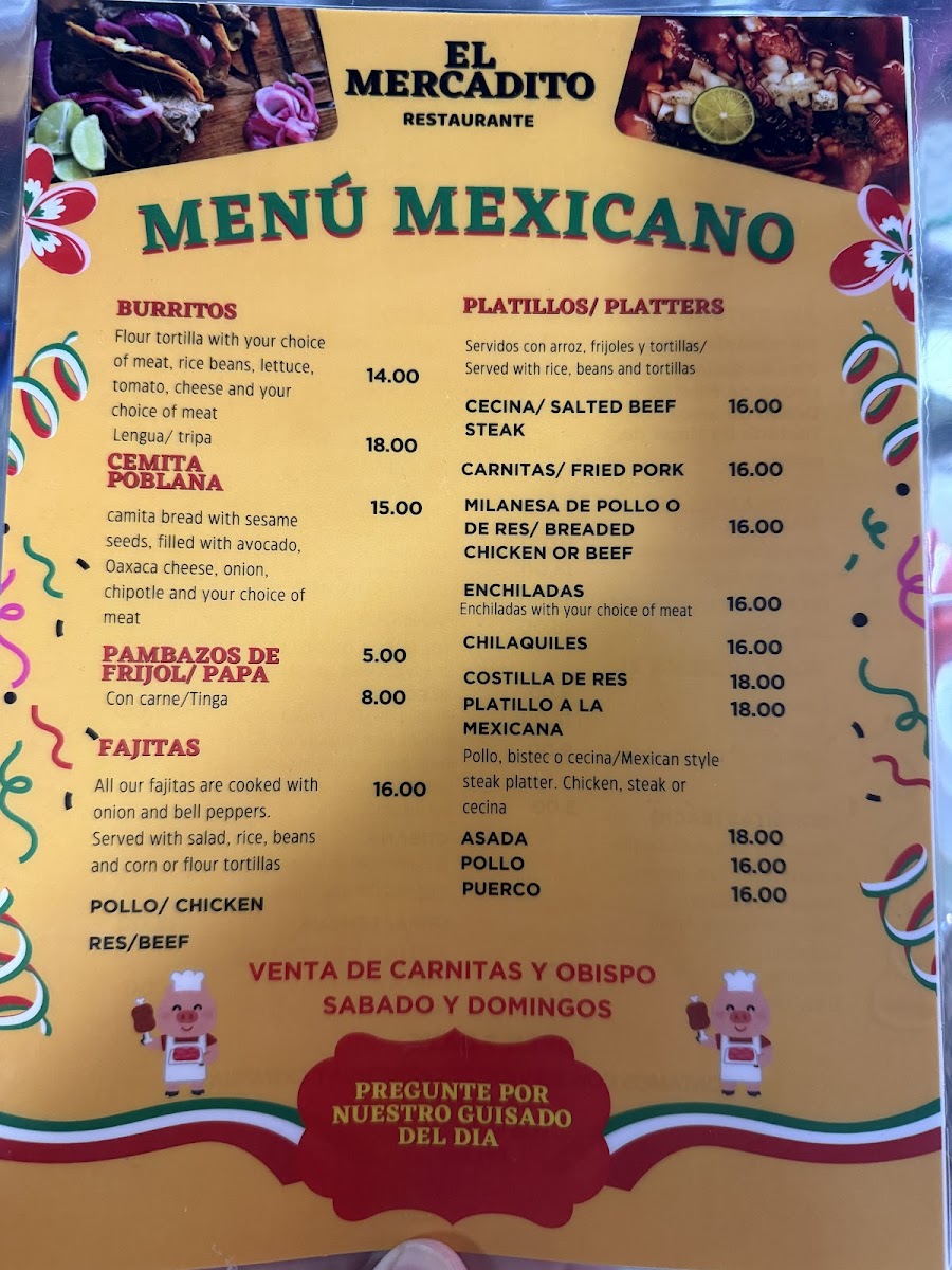 El Mercadito menu board