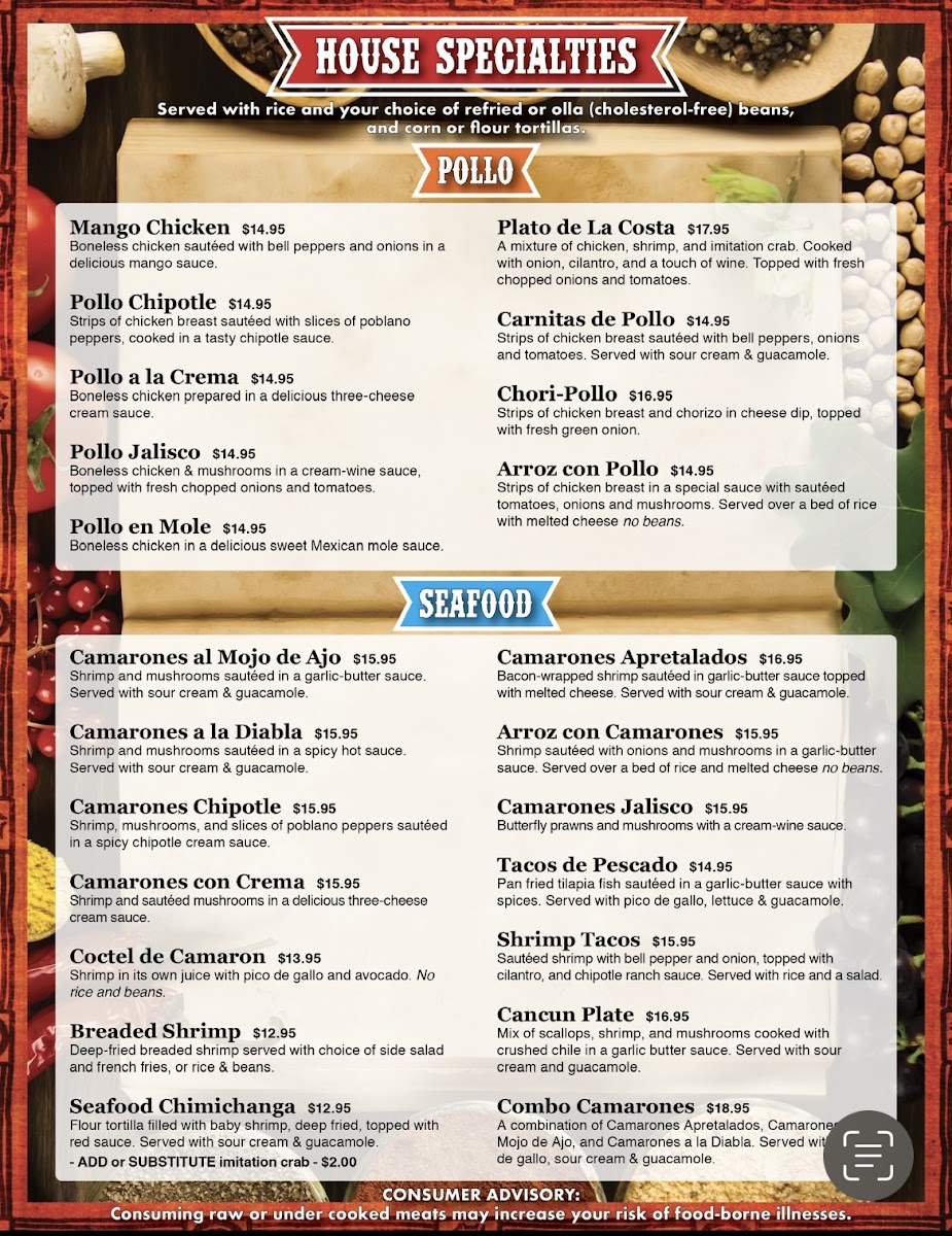 La Casa de Pancho menu board