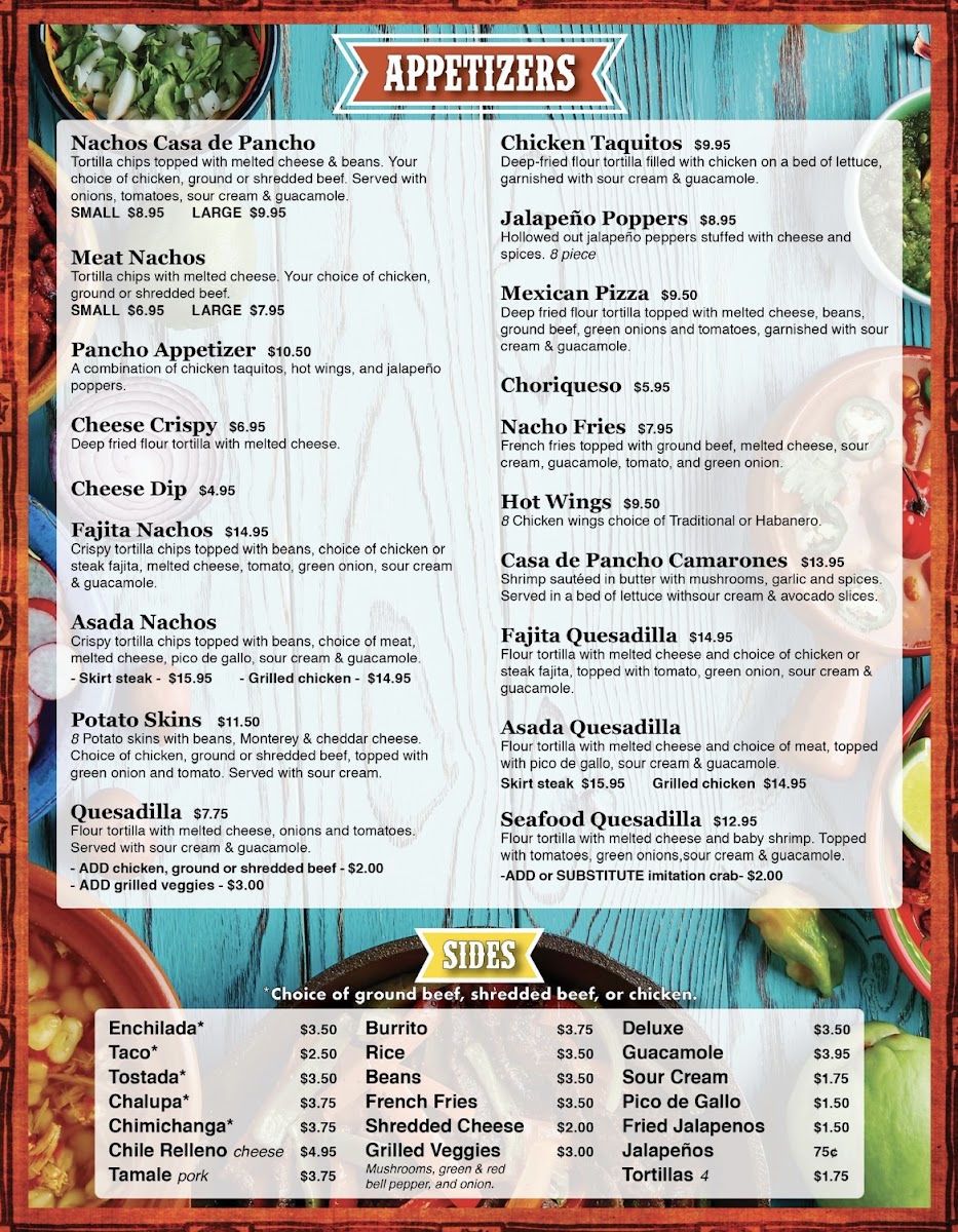 La Casa de Pancho menu board