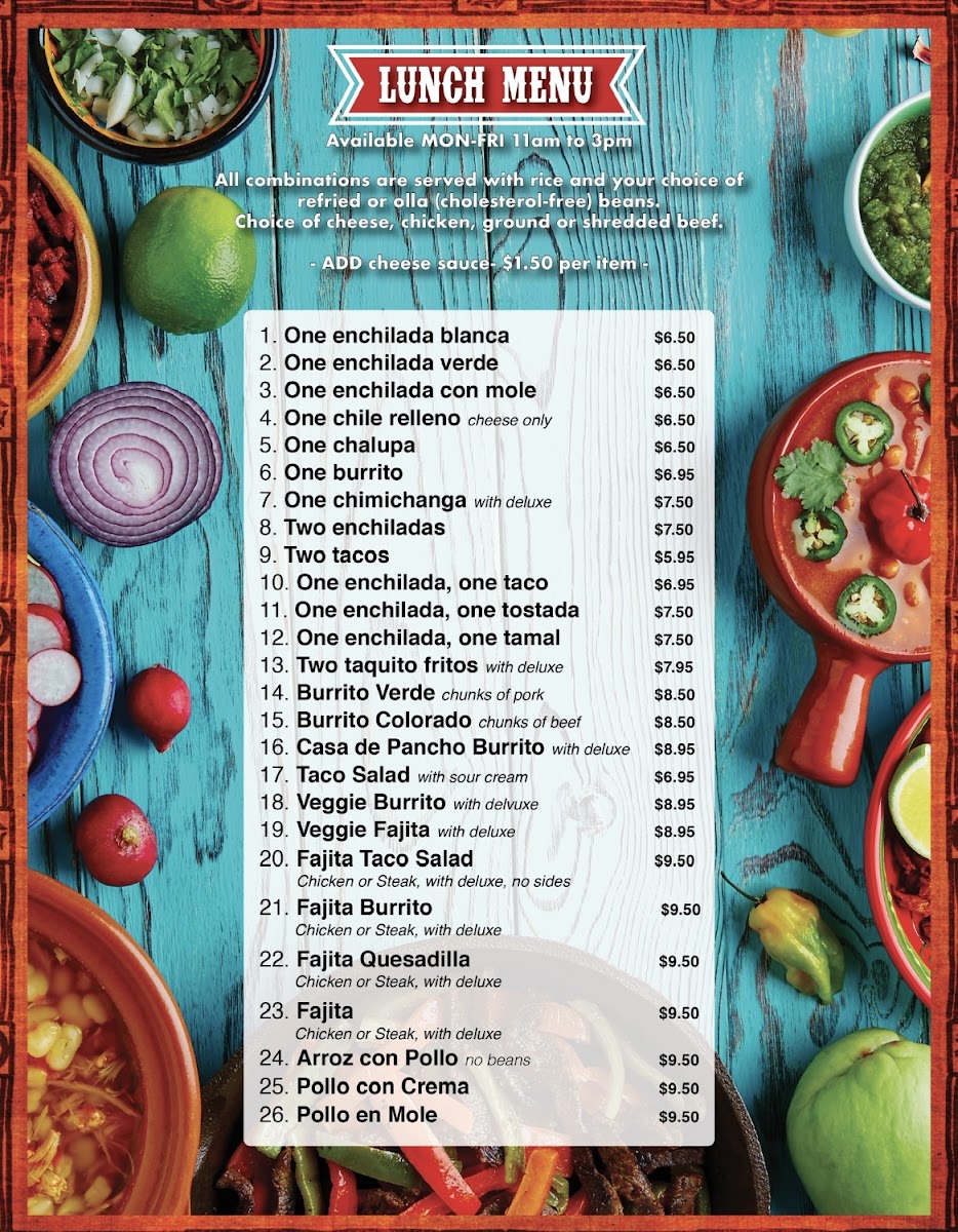 La Casa de Pancho menu board
