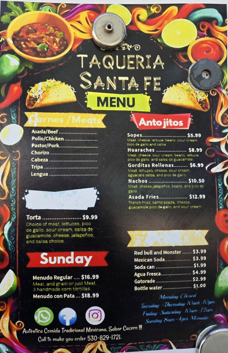 TAQUERIA SANTA FE menu board