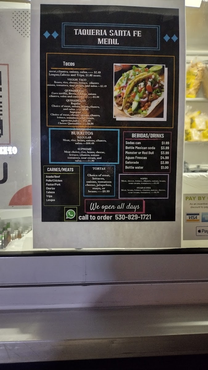 TAQUERIA SANTA FE menu board