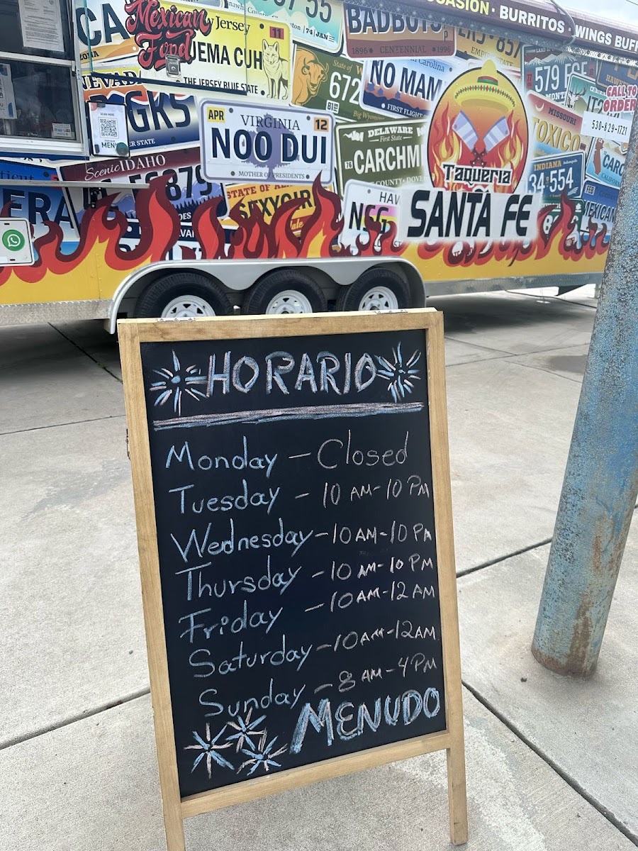 TAQUERIA SANTA FE menu board