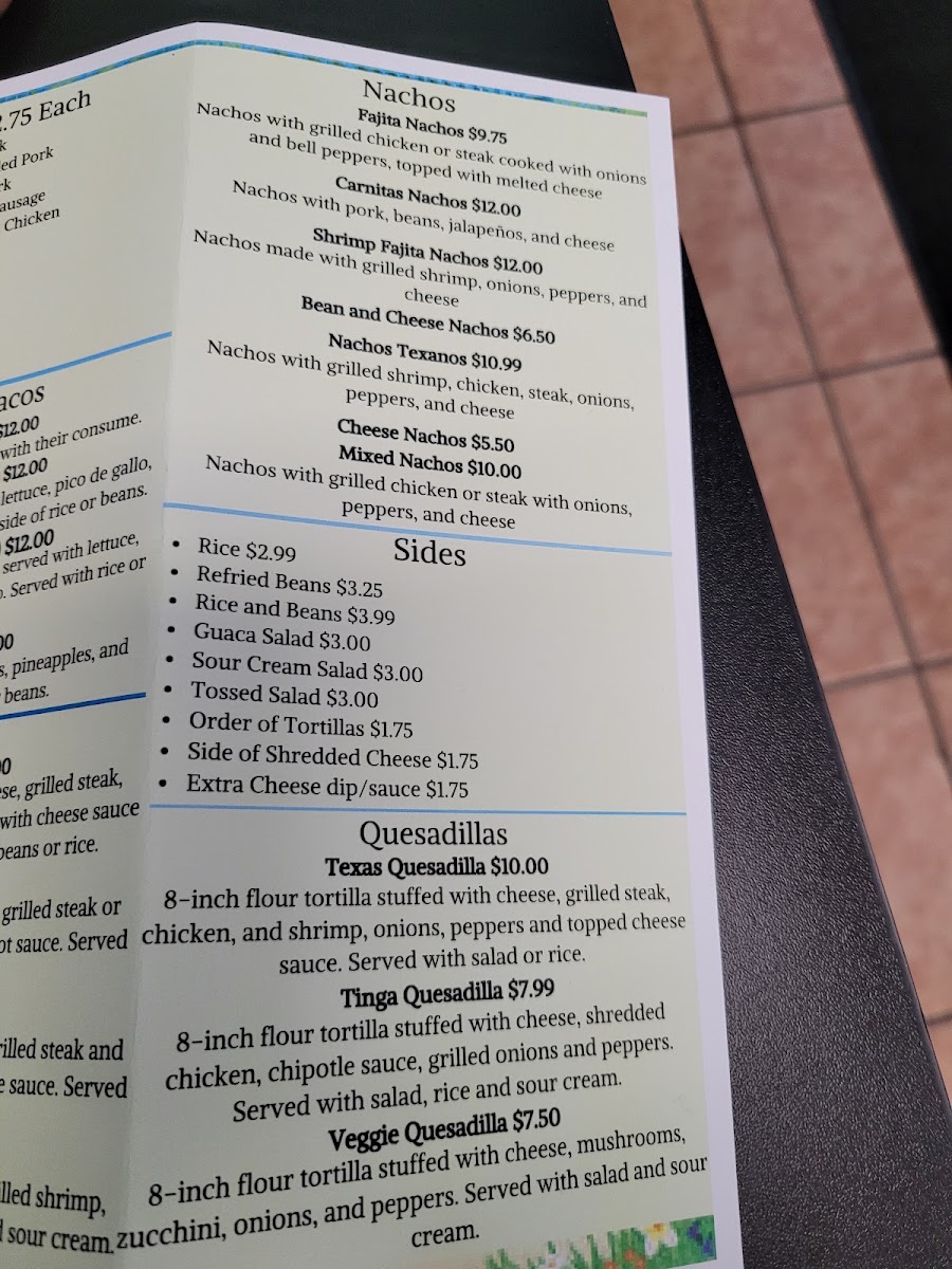 Taco Paradise VA menu board