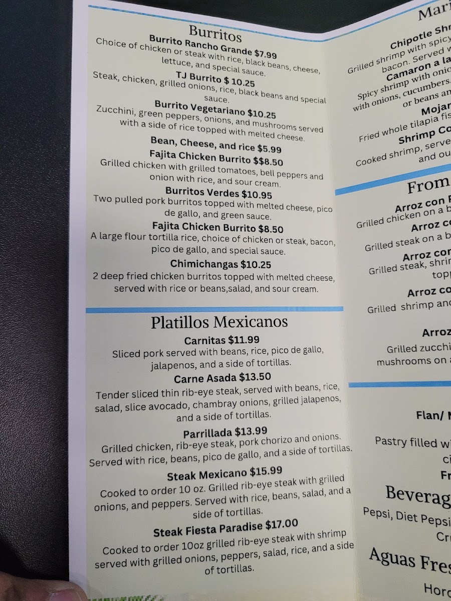 Taco Paradise VA menu board