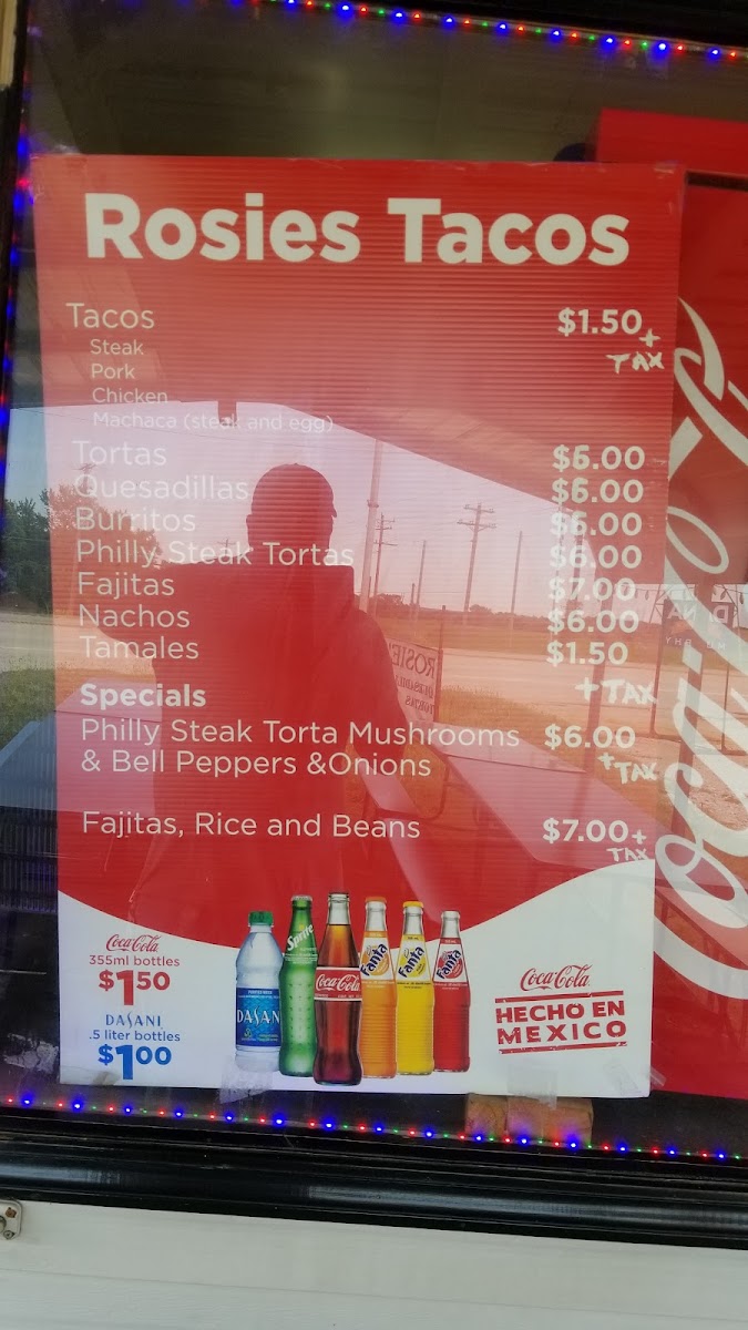 Rosie's Tacos menu board