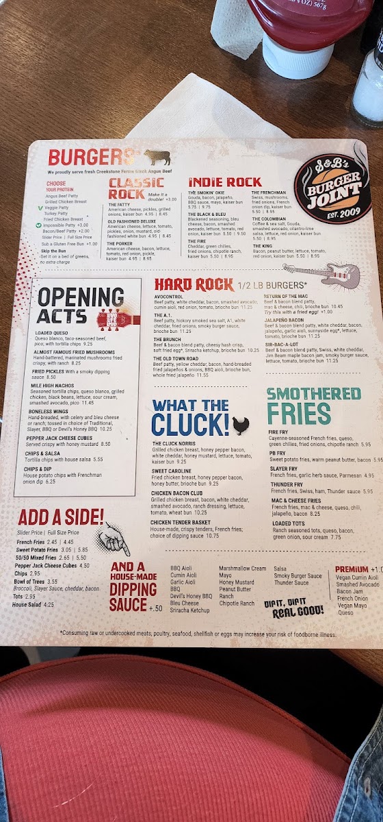 S&B's Burger Joint - East Edmond menu board