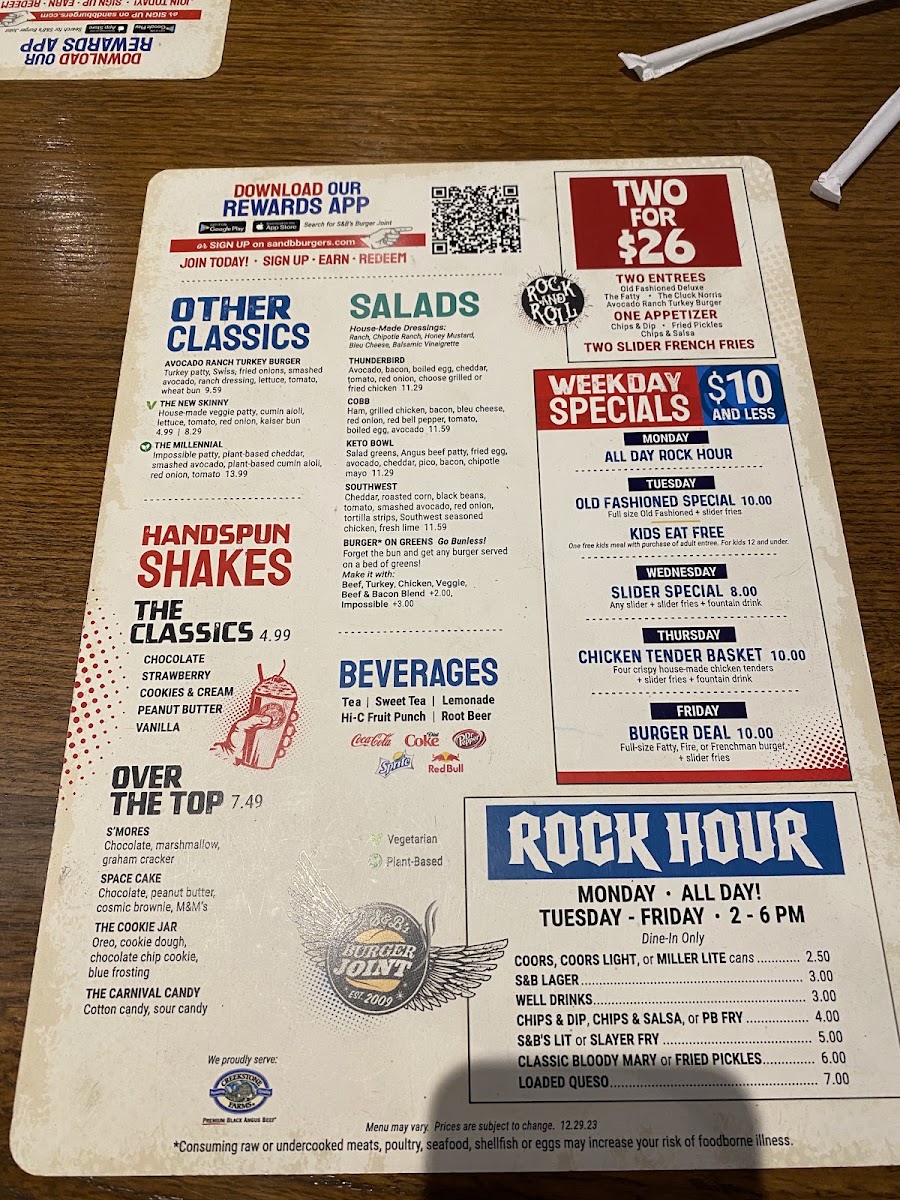 S&B's Burger Joint - East Edmond menu board