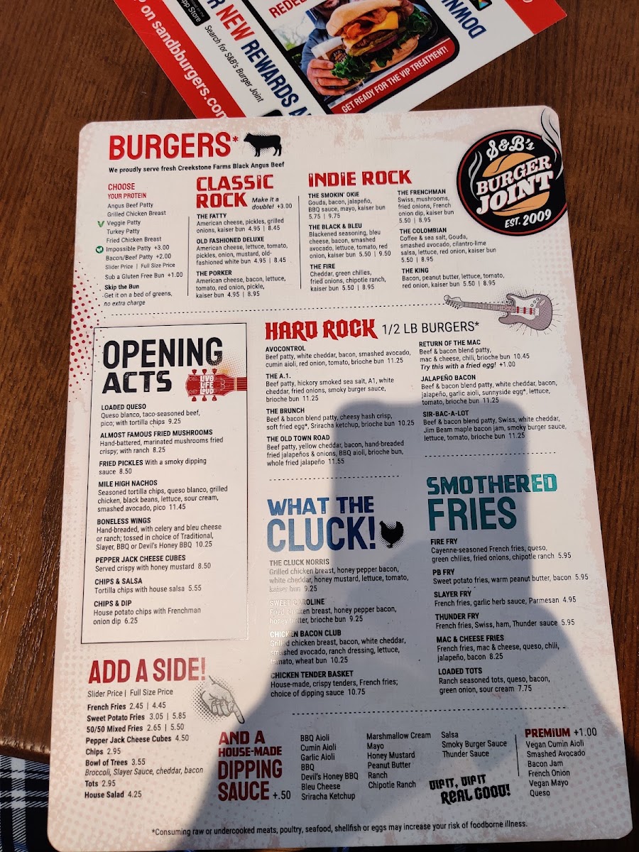 S&B's Burger Joint - East Edmond menu board