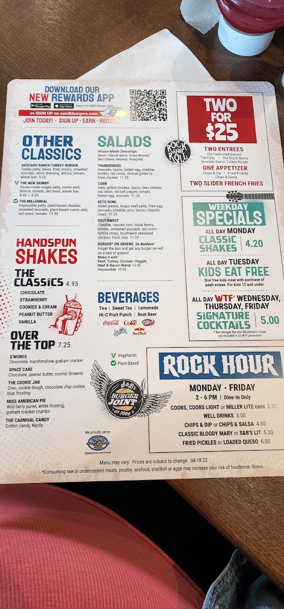 S&B's Burger Joint - East Edmond menu board
