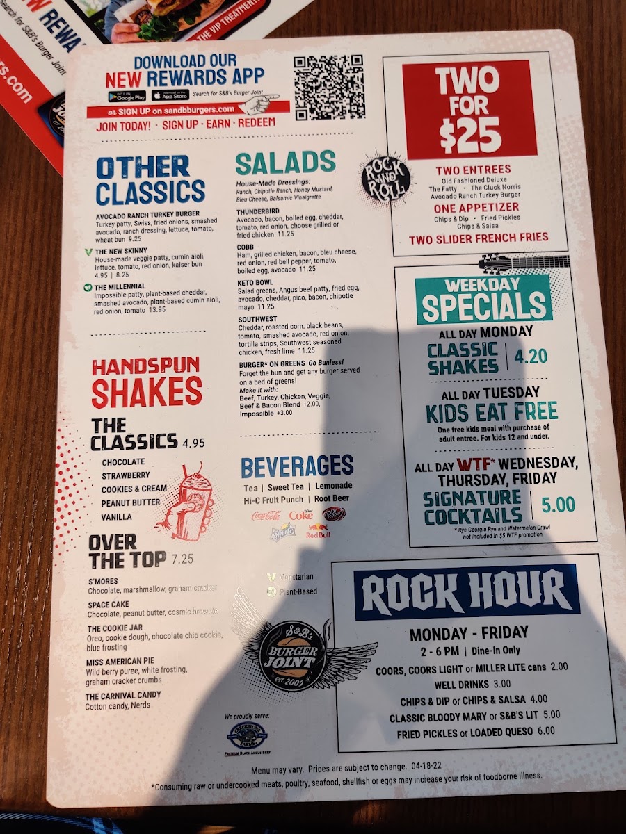 S&B's Burger Joint - East Edmond menu board