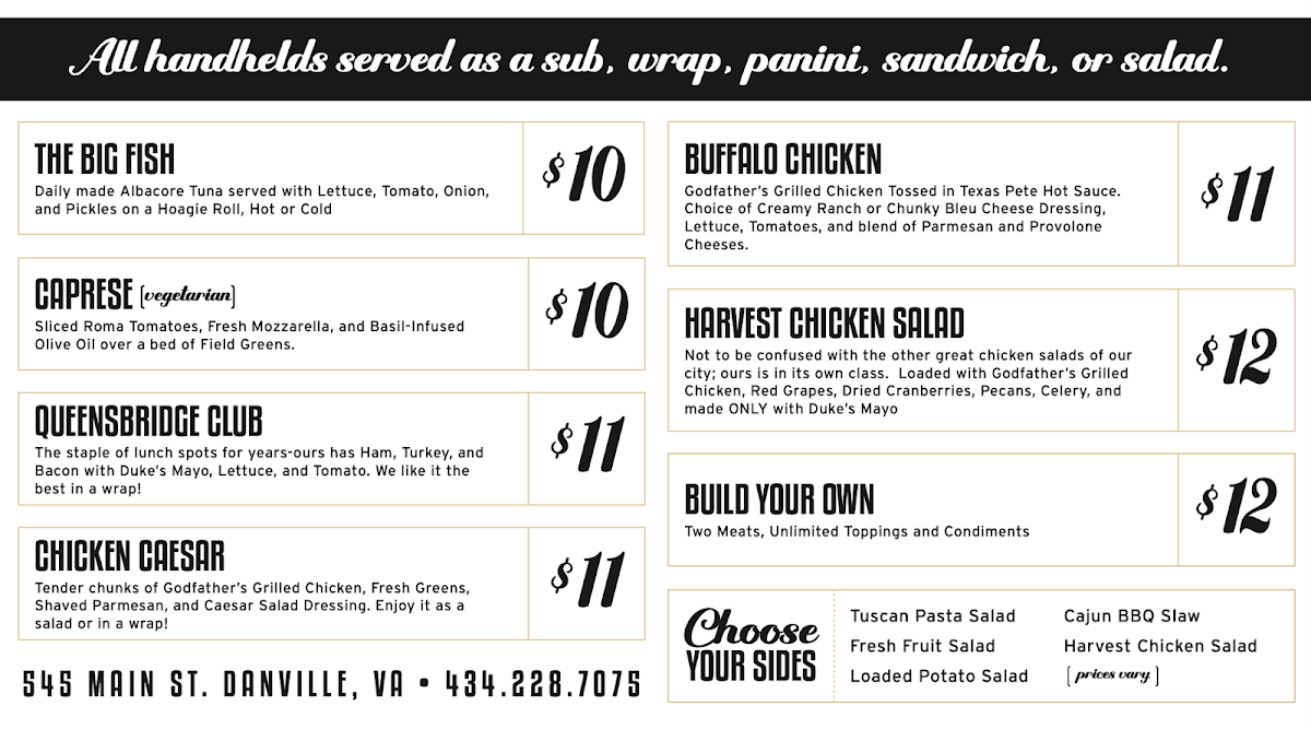 Godfather's Downtown Deli by Nana Karen's menu board