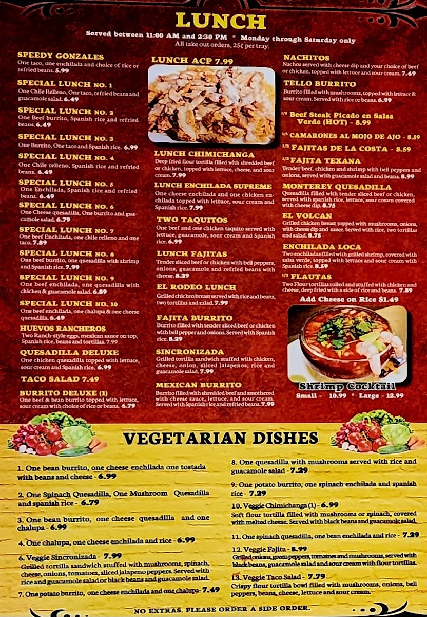 Mazatlan Mexican Restaurant menu board