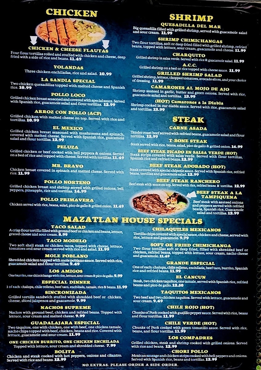 Mazatlan Mexican Restaurant menu board