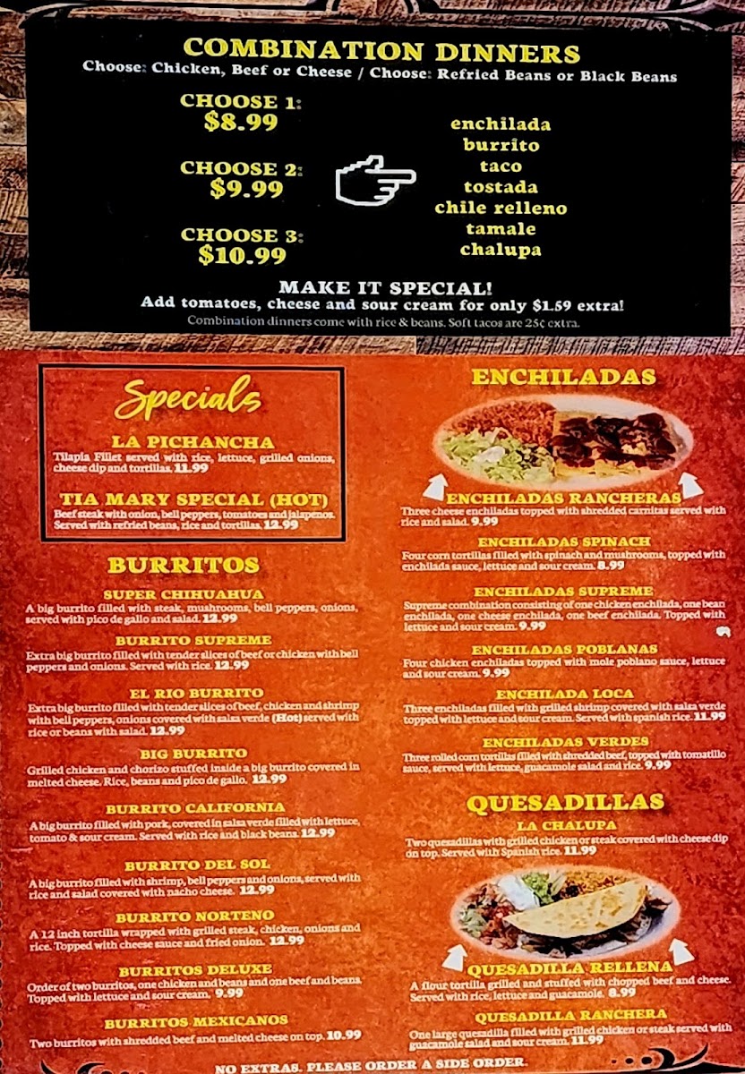 Mazatlan Mexican Restaurant menu board