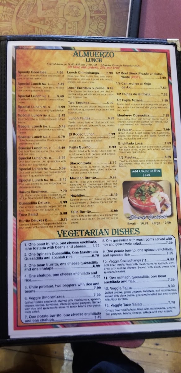 Mazatlan Mexican Restaurant menu board