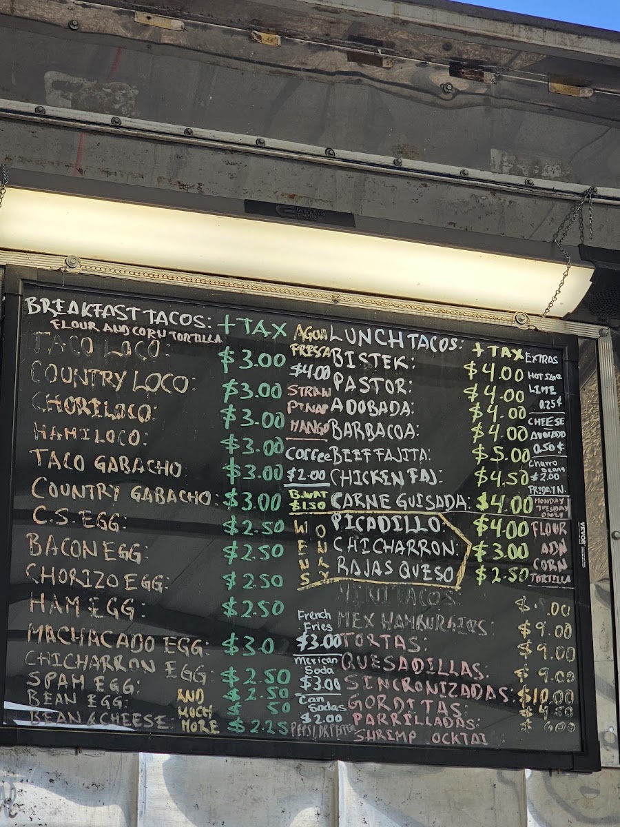 Taqueria La Guadalupana menu board