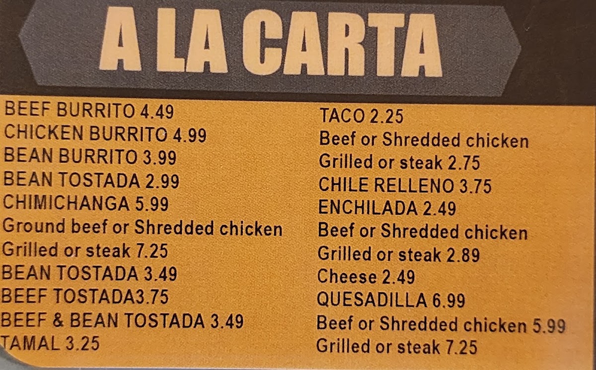 El Rancho Viejo Méxican Restaurant menu board