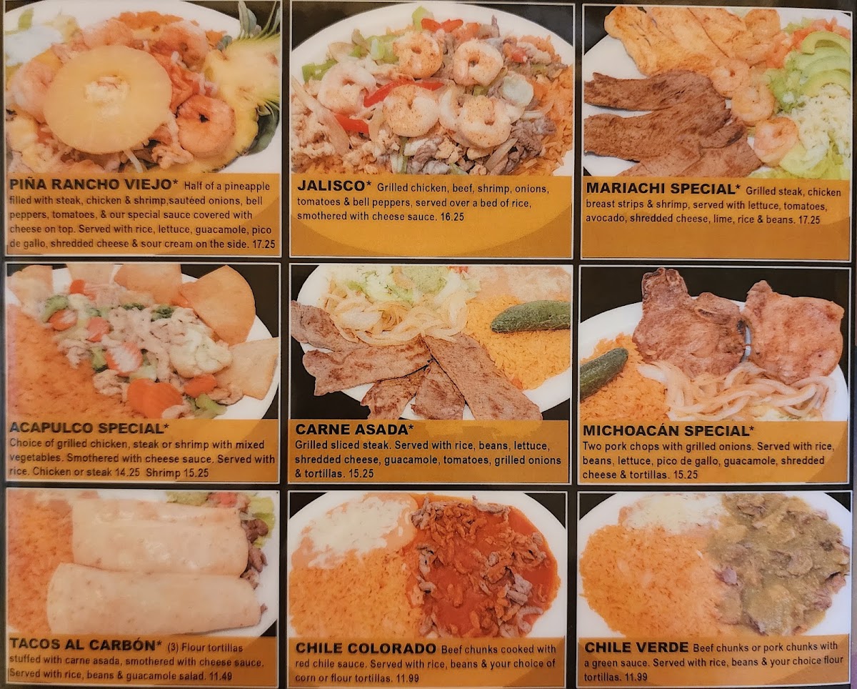 El Rancho Viejo Méxican Restaurant menu board