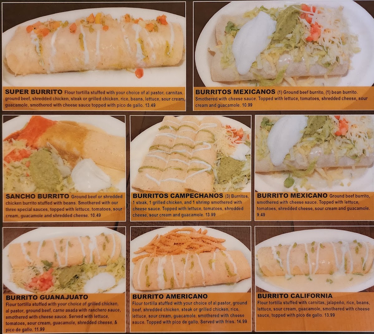 El Rancho Viejo Méxican Restaurant menu board