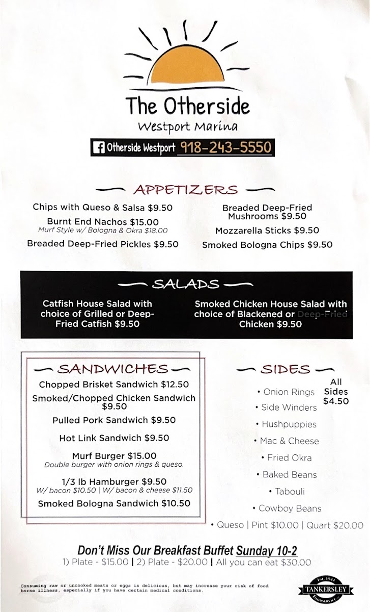 Westport Marina-The Otherside menu board