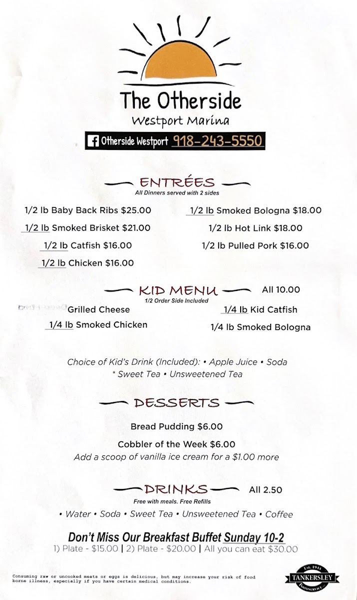 Westport Marina-The Otherside menu board