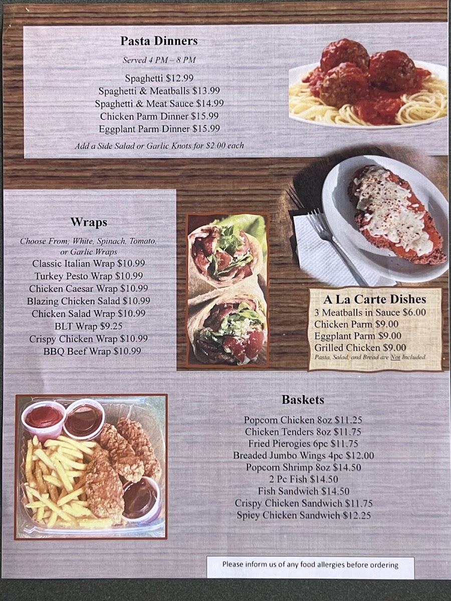 BC Pizza & More menu board