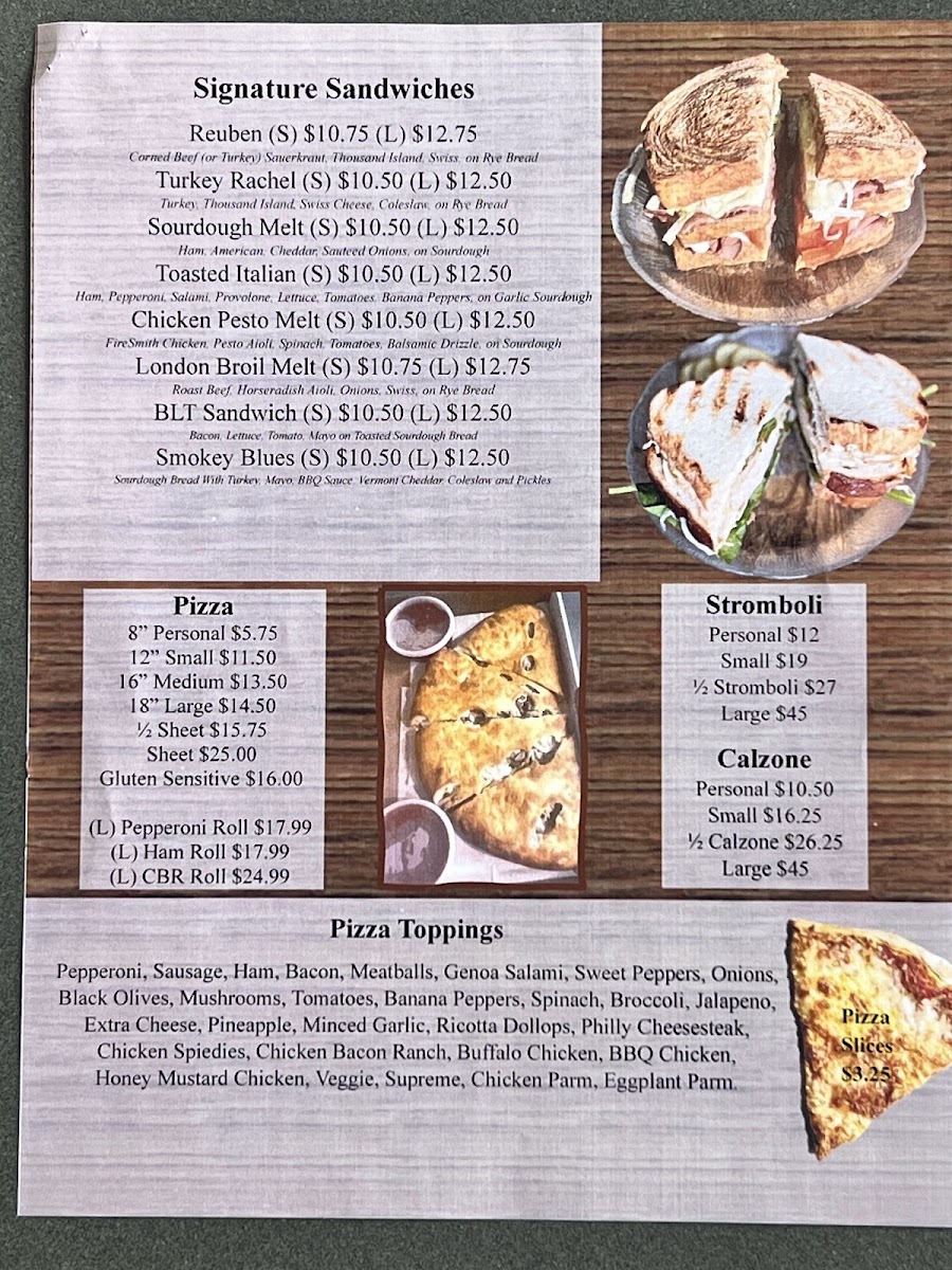 BC Pizza & More menu board