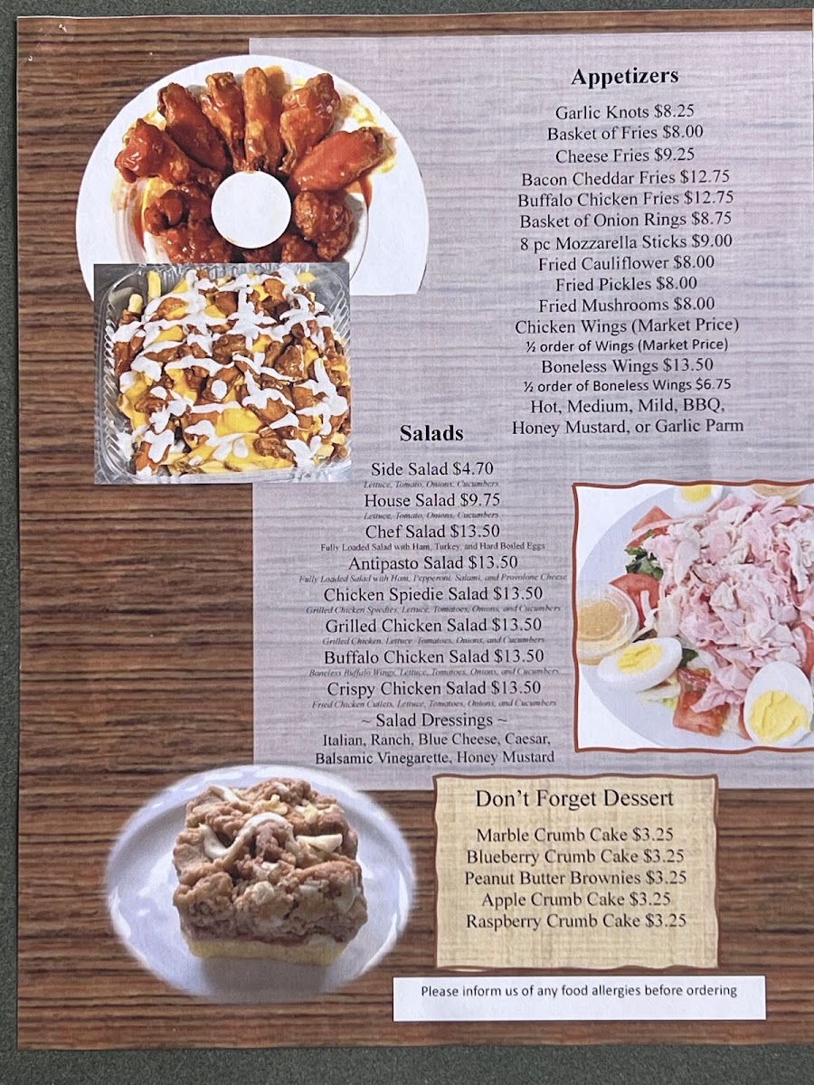 BC Pizza & More menu board