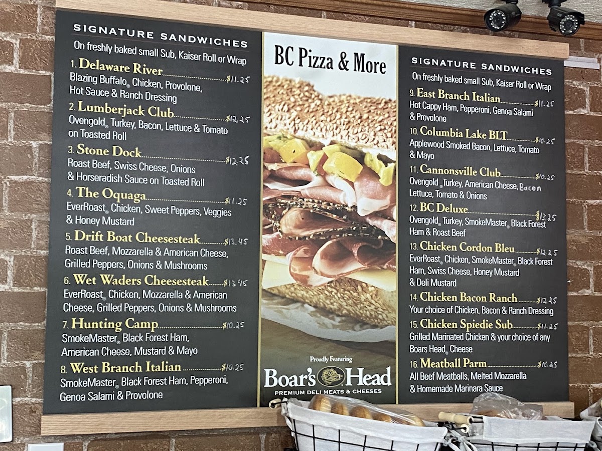 BC Pizza & More menu board